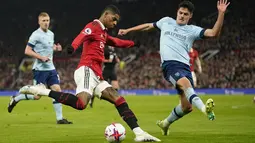 Gol tunggal Manchester United dicetak oleh penyerang Marcus Rashford di menit ke-27. (AP Photo/Dave Thompson)