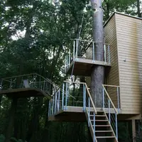 Bangunan-bangunan ini enggak memangkas pohon yang menghalangi bangunan tapi malah menjadikannya sebagai pemanis. 
