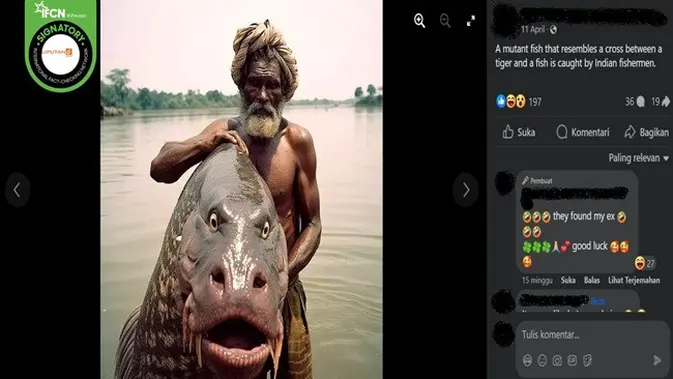 <p>Gambar tangkapan layar foto yang diklaim ikan mutan ditemukan nelayan di India. (sumber: Facebook)</p>