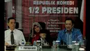 Sekretaris Fraksi Partai Golkar, Bambang Soesatyo (kanan) meluncurkan buku yang menyindir Presiden Jokowi dan Kabinet Kerja berjudul "Republik Komedi 1/2 Presiden" di Komplek Parlemen, Senayan, Jakarta (26/3/2015). (Liputan6.com/Andrian M Tunay)