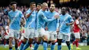 The Cityzens sejatinya sempat unggul terlebih dahulu melalui Rayan Cherki pada menit ke-12. Namun, tim tamu berhasil menyamakan kedudukan lewat Kai Haverz dua menit kemudian setelah berhasil memanfaatkan blunder dari kiper Gianluigi Donnarumma. (AP Photo/Dave Thompson)