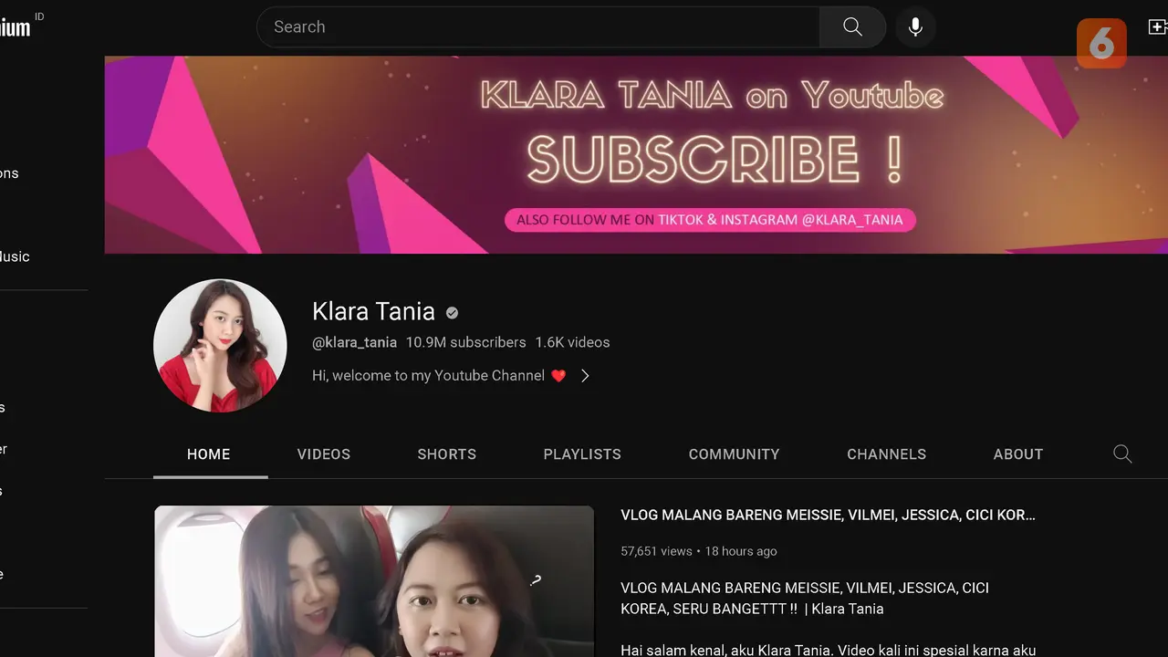 Channel YouTuber, Klara Tania.