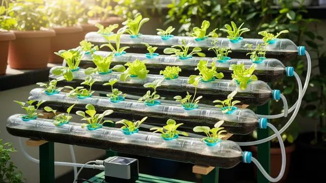 Desain Kebun Hidroponik Estetik Pakai Botol Bekas ala Zero Waste/Gemini AI