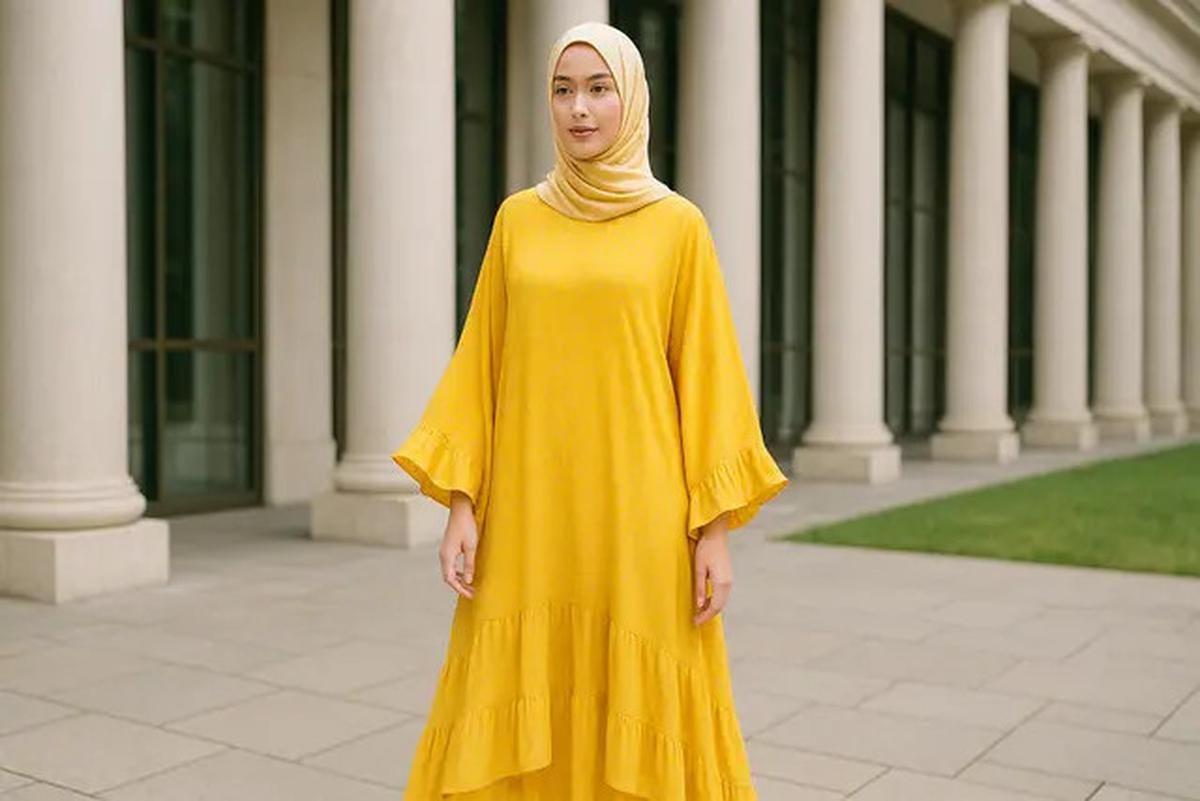 7 Pilihan Gamis Ruffle Layer Kekinian 2025, Tampil Lebih Stylish