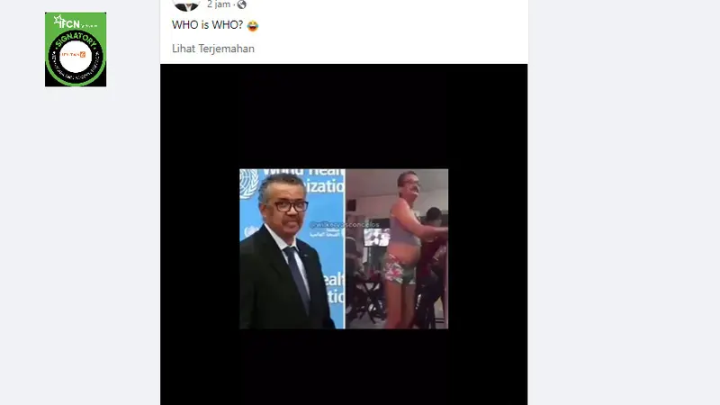 Tangkapan layar klaim video Direktur Jenderal WHO Tedros Adhanom Ghebreyesus menari degan berpakaian minim