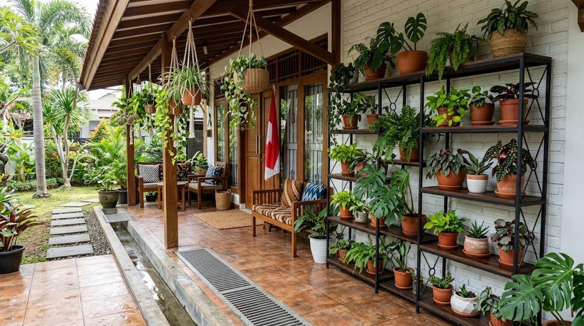 Cara Menata Pot Tanaman agar Tidak Menutup Saluran Air di Teras/AI Generated