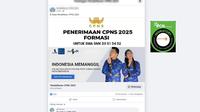 Tangkapan layar postingan klaim tautan pendaftaran CPNS 2025 yang beredar di Facebook.