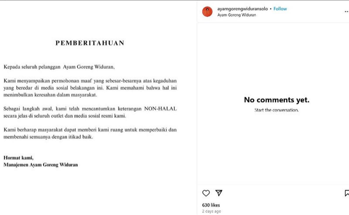 Viral Usai Mengaku Non-Halal Setelah 52 Tahun, Ayam Goreng Widuran Solo Bikin Pernyataan Maaf