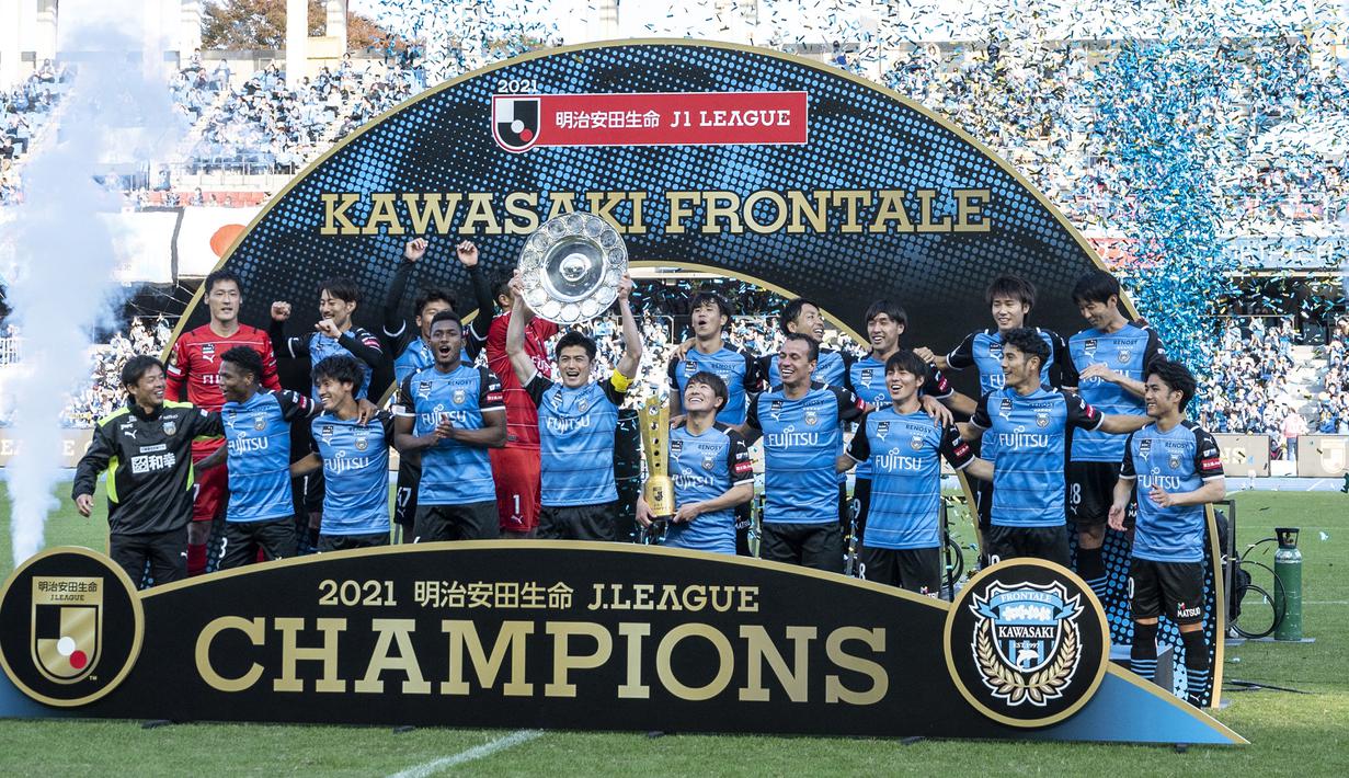 Dalam sejarah J1 League, Kawasaki Frontale tercatat menjadi kampiun J1 League sebanyak empat kali dalam 6 musim terakhir, yaitu pada 2017, 2018, 2020 dan 2021. (AFP/Charly Triballeau)