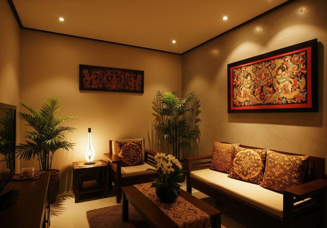 Pencahayaan Berlapis (Layered Lighting)/Inspirasi Desain Ruang Tamu Luas di Rumah Kecil (Sumber: gemini.com)