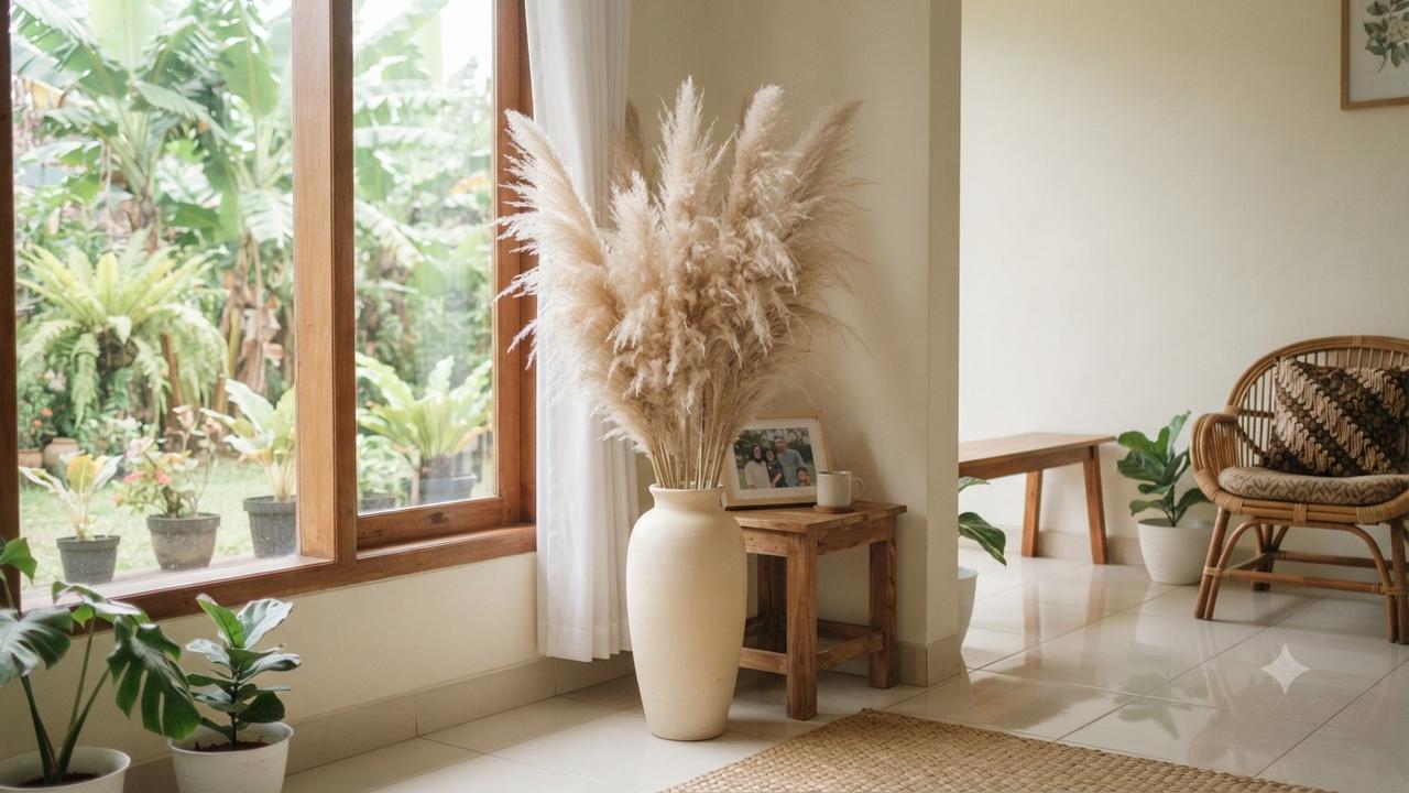 Tanaman kering yang tidak mudah berdebu untuk dekorasi rumah sebagai pilihan cerdas penghias ruangan minimalis model pampas grass