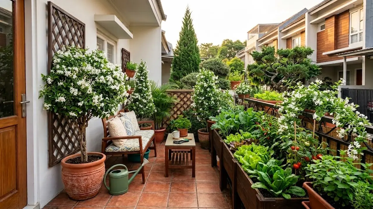 Inspirasi Teras Rumah Mungil dengan Pohon Melati Jasmine