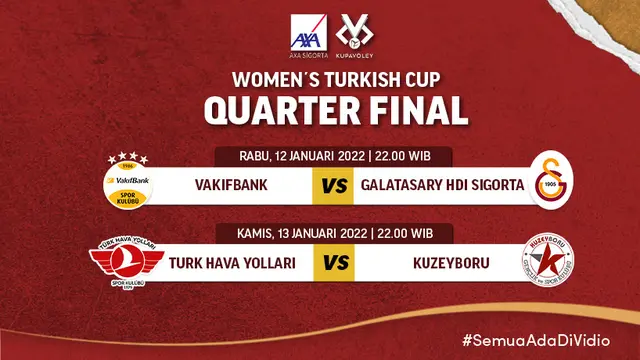 Link Live Streaming Babak Perempat Final Women’s Turkish Cup Di Vidio, 12-13 Januari 2022