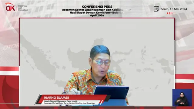 Kepala Eksekutif Pengawas Pasar Modal, Keuangan Derivatif dan Bursa Karbon OJK, Inarno Djajadi. (Foto:tangkapan layar/Arief Rahman H)