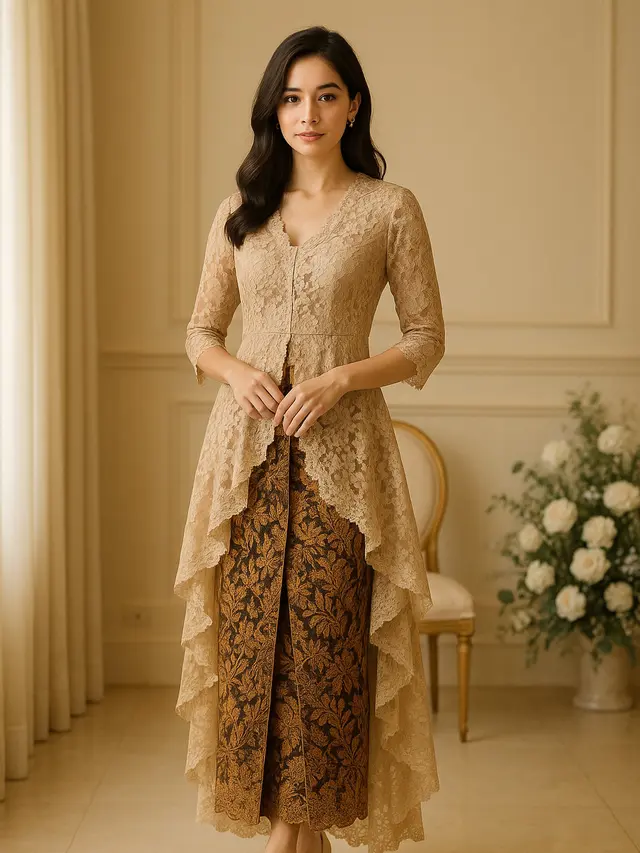 Dress Batik Layer Belah Tengah untuk Acara Formal