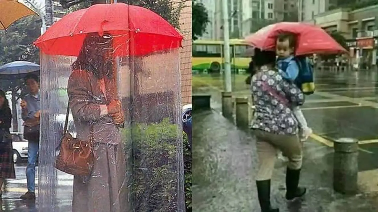 8 Potret Absurd Orang Pakai Payung di Musim Hujan Ini Kocak