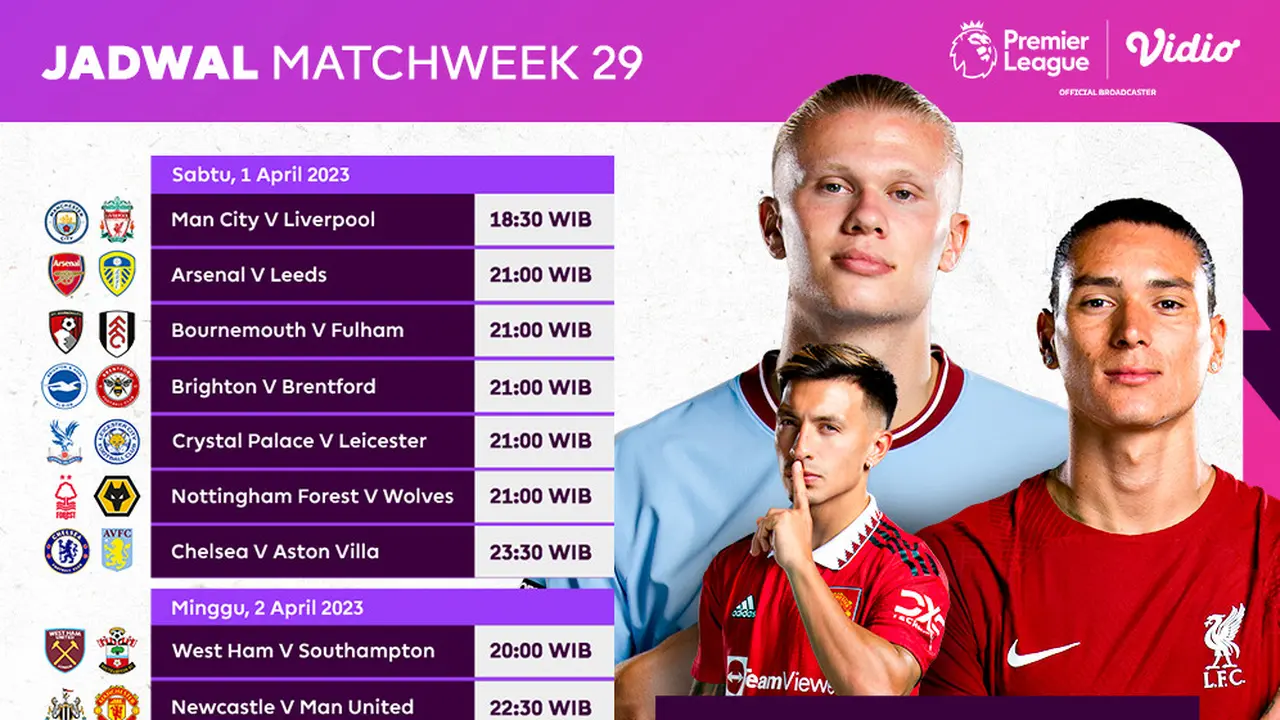 Jadwal Live Streaming Liga Inggris 2022/2023 Matchday 29 di Vidio, 1-4 April 2023