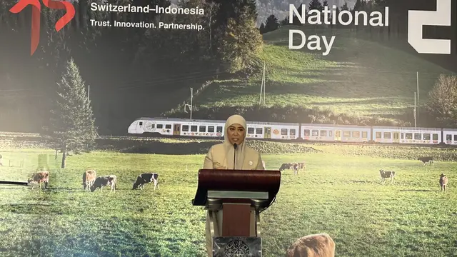 Menteri Komunikasi dan Digital, Meutya Hafid, di Acara National Day Swiss Rabu (29/7/2026) (Dok: Liputan6/Nasywa Fakhirah)