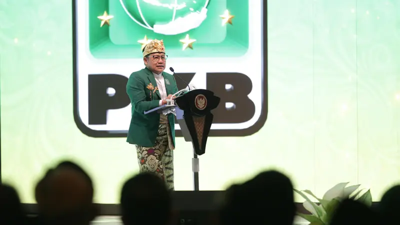 Ketua Umum DPP PKB Muhaimin Iskandar alias Cak Imin saat berpidato di Muktamar ke-VI PKB di Nusa Dua Convention Center, Bali, Sabtu (24/8/2024). (Foto: Humas PKB)