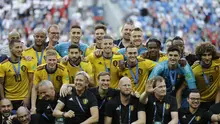 Timnas Belgia menempati peringkat tiga Piala Dunia 2018 usai mengalahkan Inggris 2-0 di Stadium in St. Petersburg, Rusia, Sabtu (14/7/2018). (AP Photo/Natacha Pisarenko)