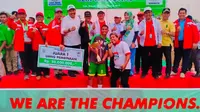 Tim sepakbola dari Desa Banumas, Kabupaten OKU Timur Sumsel berhasil keluar sebagai juara Final Liga Desa Nusantara Seri Nasional (Liputan6.com / Nefri Inge)