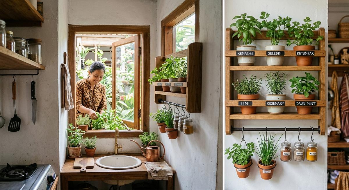 Rak Tanaman Bumbu Dapur untuk Rumah Kecil (AI Generated)