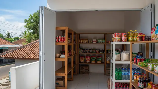 Desain Warung Sembako di Teras Rumah Model Minimalis dengan Pintu Lipat