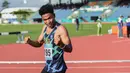 Sprinter Nusa Tenggara Barat Lalu Mohammad Zohri (195) seusai mengikuti final lari 100 meter putri PON XX Papua di Stadion Atletik, Mimika SPort Complex, Rabu (6/10/2021). (Foto: PB PON XX PAPUA 2021/Rommy Pujianto)