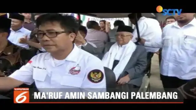 Ma’ruf Amin resmikan posko Tim Kampanye Jokowi-Ma’ruf di Palembang, Sumatra Selatan.