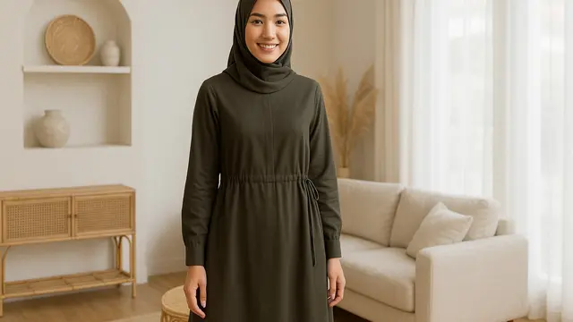 7 Model Gamis Tali Serut Pinggang yang Modis dan Nyaman, Cocok untuk Segala Aktivitas