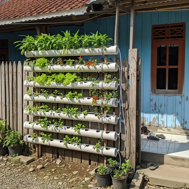 Desain Kebun Sayur Tower Garden dari Pipa Paralon (AI)
