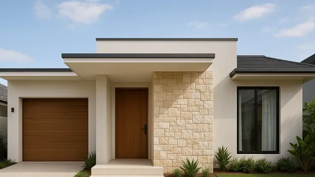 Desain Rumah Minimalis dengan Aksen Batu Alam/via Chat GPT