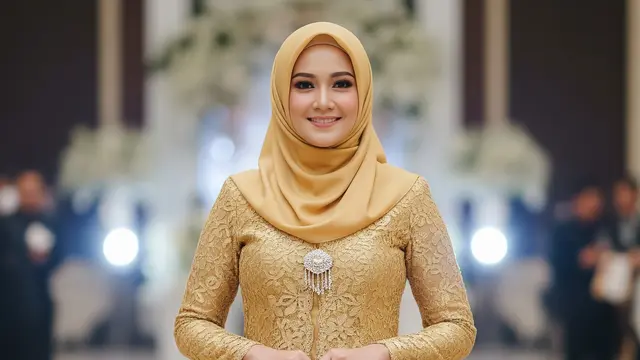 Model Gamis Batik Brokat Warna Gold