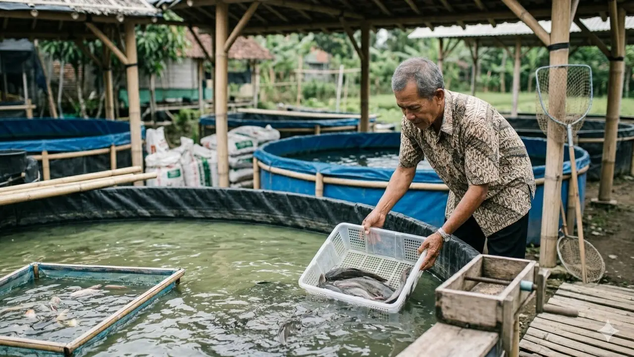 Cara Ternak Lele di Kolam Terpal untuk Orang Tua (Foto: Gemini AI)