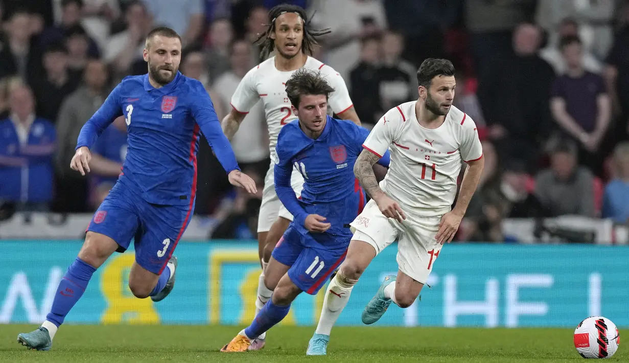 Inggris selanjutnya akan melakukan pertandingan ujicoba melawan Pantai Gading. Pertandingan tersebut akan berlangsung di Wembley pada Rabu (30/3/2022) dini hari WIB. (AP/Alastair Grant)