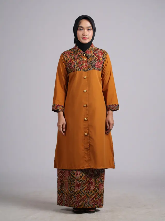 Gamis Katun Kombinasi Batik Formal Santai