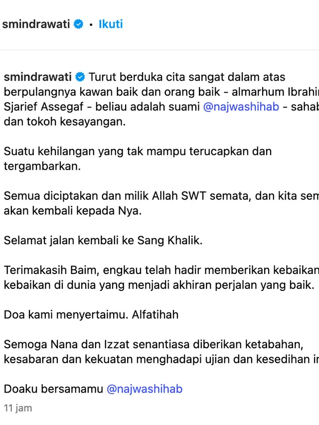 Unggahan Sri Mulyani. (Foto: Dok. Instagram @smindrawati)