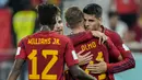 Timnas Spanyol berhasil menang telak 7-0 atas Kosta Rika dalam laga matchday pertama di Grup E Piala Dunia 2022 yang digelar Rabu (23/11/2022) malam WIB di Al Thumama Stadium, Doha, Qatar. Penampilan superior Timnas Spanyol merupakan buah kolaborasi para pemain tua dan muda yang menghuni skuad La Furia Roja. Dari tujuh gol yang tercipta, Gavi menjadi pemain termuda yang mencetak gol, sementara peran pemain tua diwakili oleh Alvaro Morata. (AP/Francisco seco)