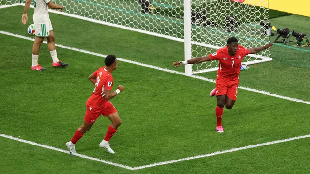 Perayaan gol Breel Embolo saat Swiss mengalahkan Aljazair di 32 besar Piala Dunia 2026