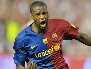 Barcelona&acute;s midfielder from Ivory Coast Yaya Toure celebrates after scoring against Athletic Bilbao during the Spanish King's Cup final match on May 13, 2009 at the Mestalla stadium in Valencia. AFP PHOTO / DIEGO TUSON 