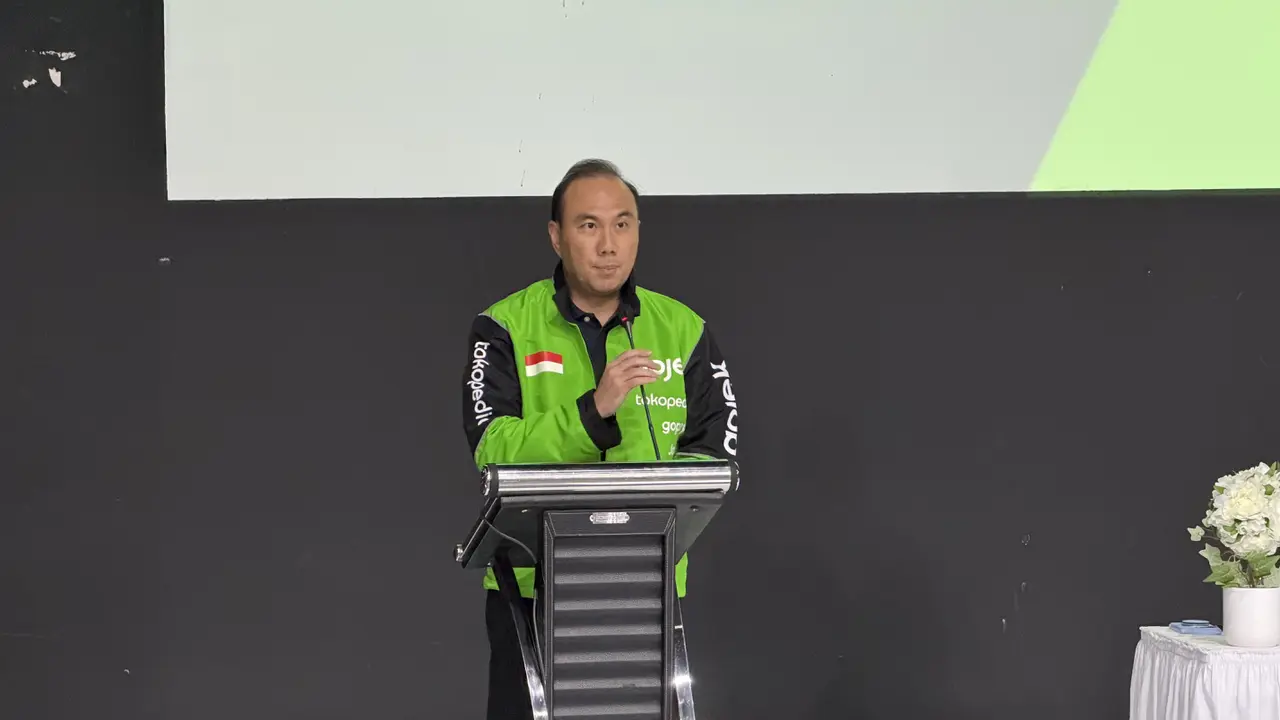 Direktur Utama PT GoTo Gojek Tokopedia Tbk Hans Patuwo saat Konferensi Pers di kantor Gojek, Jakarta Selatan, Selasa (19/5/2026). (Foto: Liputan6.com/Tira Santia)