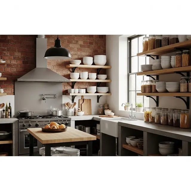 Desain Dapur dengan Ambalan Kayu yang Sedang Tren (AI Generated)