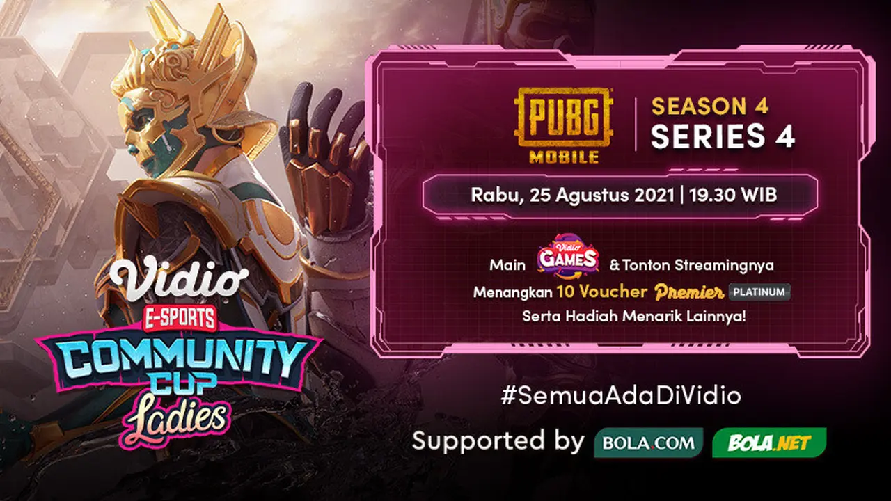 Jadwal dan Live Streaming Vidio Community Cup Ladies Season 4 PUBGM Series 4 di Vidio, Rabu 24 Agustus 2021