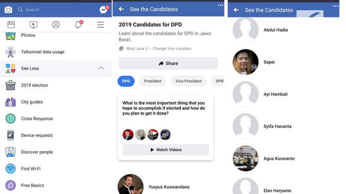 Facebook hadirkan fitur Info Kandidat untuk membantu pengguna Indonesia mengenali caleg legislatif yang hendak dipilihnya (Liputan6.com/ Agustin Setyo W)