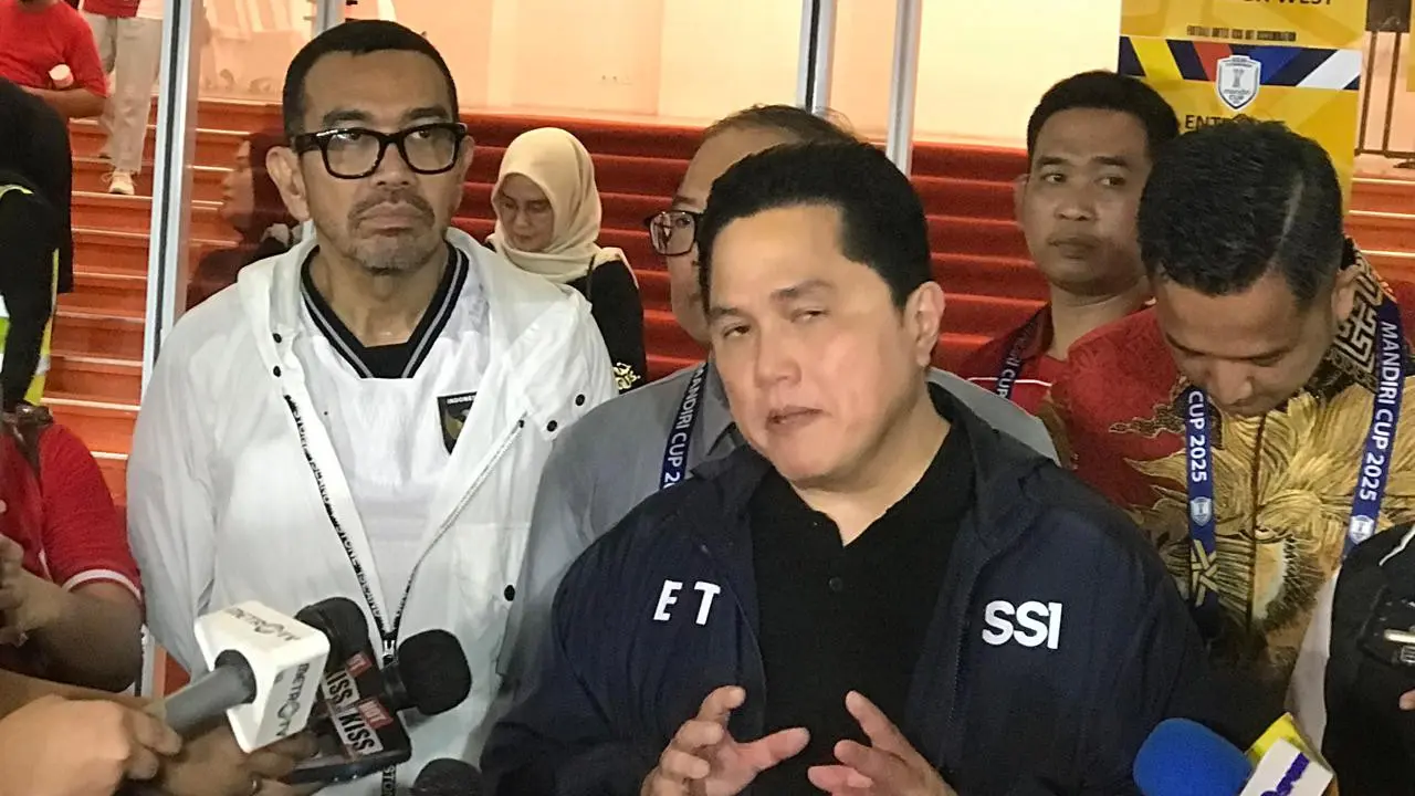 Ketua umum PSSI Erick Thohir usai laga semifinal Piala AFF U-23 2025