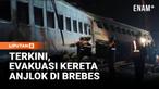 Proses evakuasi kereta api Bangunkarta yang anjlok di dekat Stasiun Bumiayu, Brebes, Jawa Tengah, terus dilakukan hingga Senin tengah malam. Dari tiga gerbong yang keluar rel, dua di antaranya berhasil dievakuasi menggunakan kereta crane.