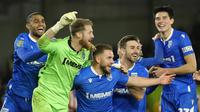 Elkan Baggot dan Gillingham FC yang merupakan klub kasta keempat dalam sistem liga sepak bola Inggris membuat kejutan dengan mengalahkan klub divisi utama Liga Inggris, Brentford. (AP Photo/Kirsty Wigglesworth)
