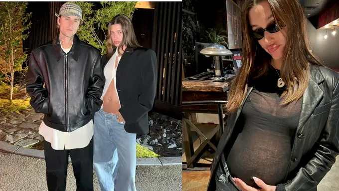 6 Gaya Bumil Hailey Bieber Babymoon ke Jepang Bersama Justin Bieber, Tampilkan Baby Bump Pakai Baju Terawang hingga Crop Top