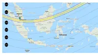 Jalur yang dilalui Gerhana Matahari Cincin di Indonesia pada 26 Desember 2019. (Gambar: Gerhanaindonesia.id)