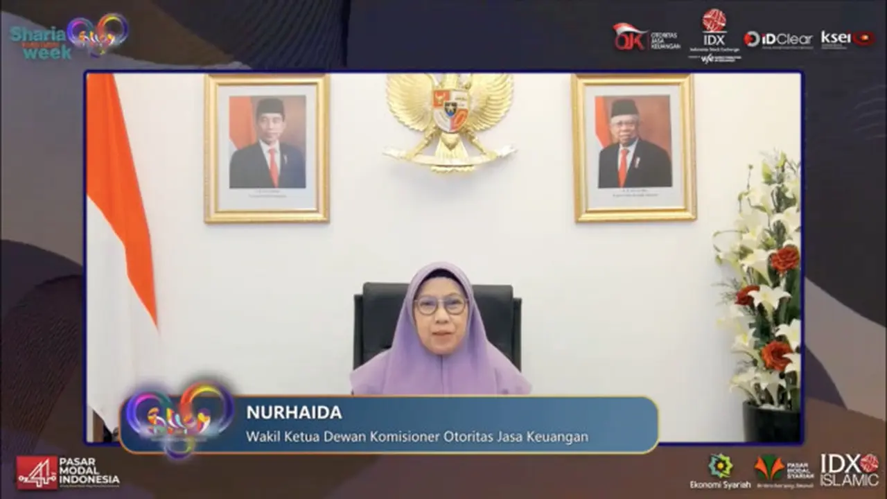 Wakil Ketua Dewan Komisioner OJK Nurhaida memberikan sambutan pada acara sharia investment week, Kamis (11/11/2021) (Dok: tangkapan layar/Pipit I.R)